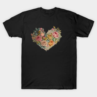 Floral Garden Botanical Print with wild flowers Heart Valentines T-Shirt